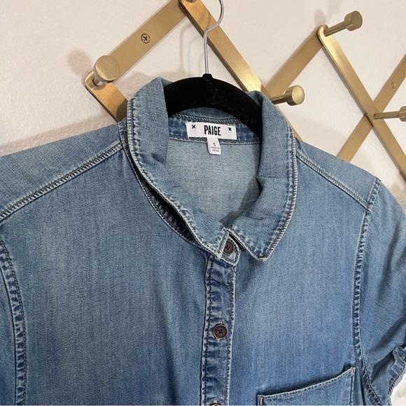 PAIGE Denim Mila Drop-Waist Denim Shirt Dress - Size Small - Picture 3 of 10